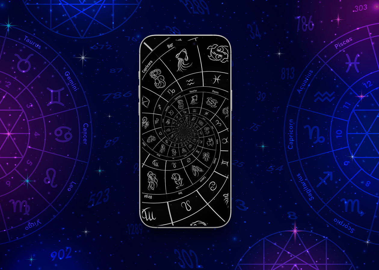 Black and white zodiac horoscope background
