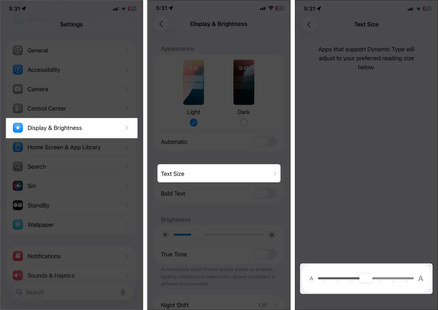 Change font size in iphone settings