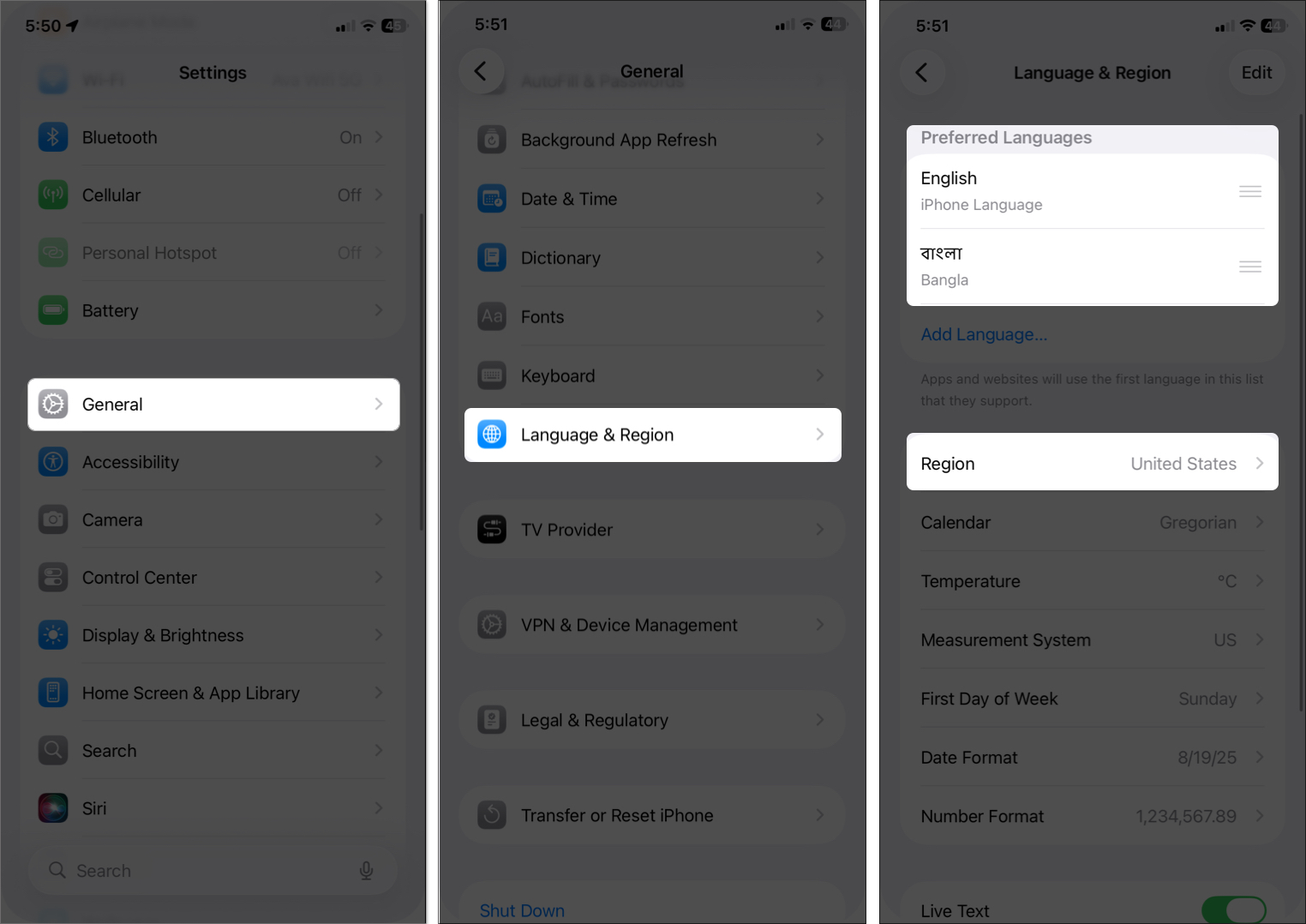 Check your region and language are supported on iphone