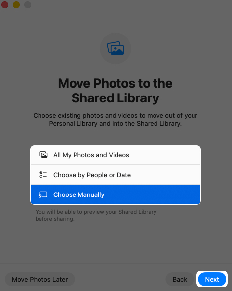 Choose option for move photos