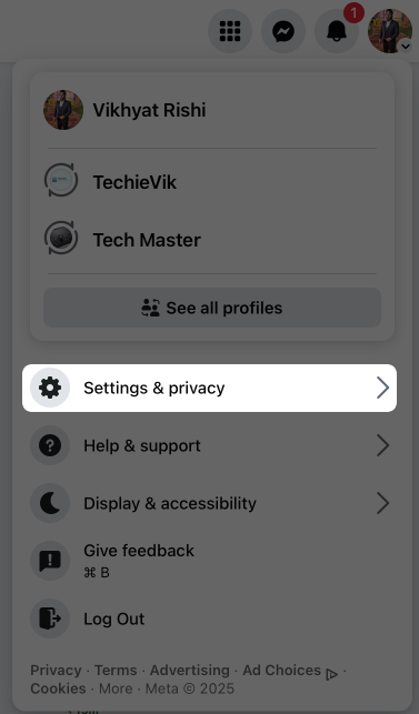 Click on profile picture to and tap on settings and privacy option