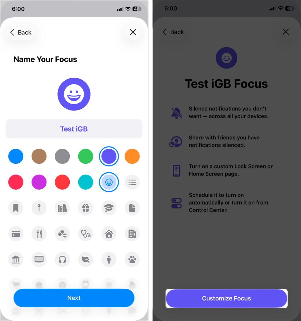 Create custom focus mode on iphone