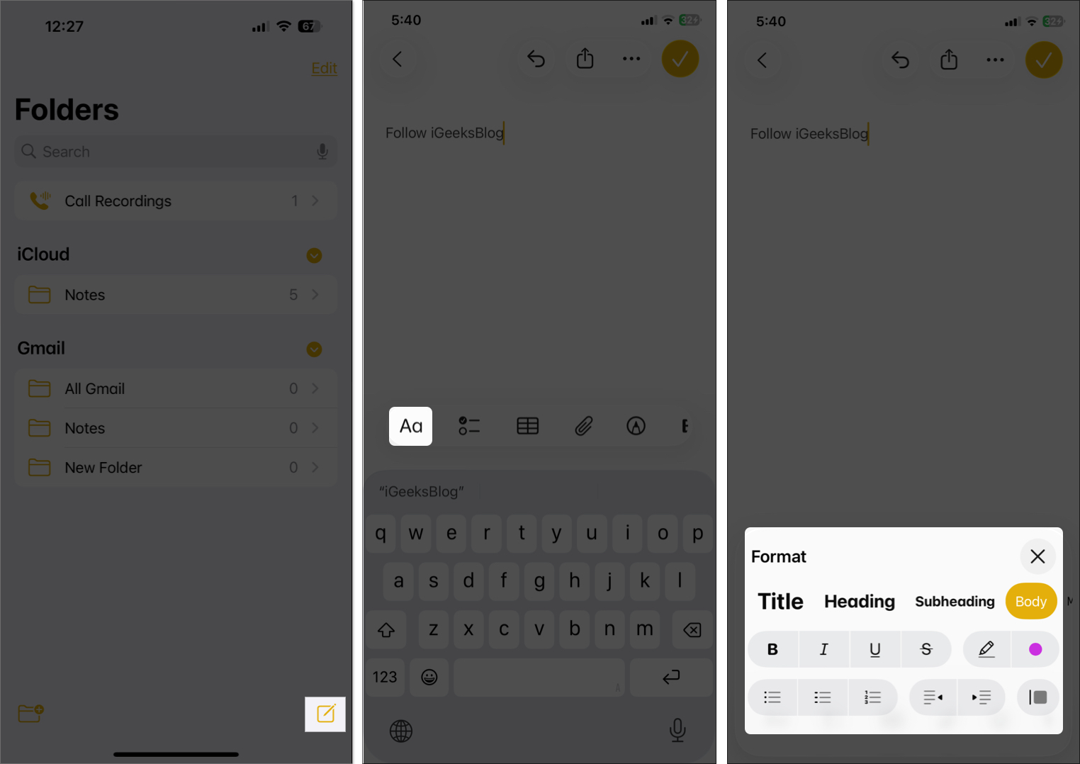 Customize font style in notes app