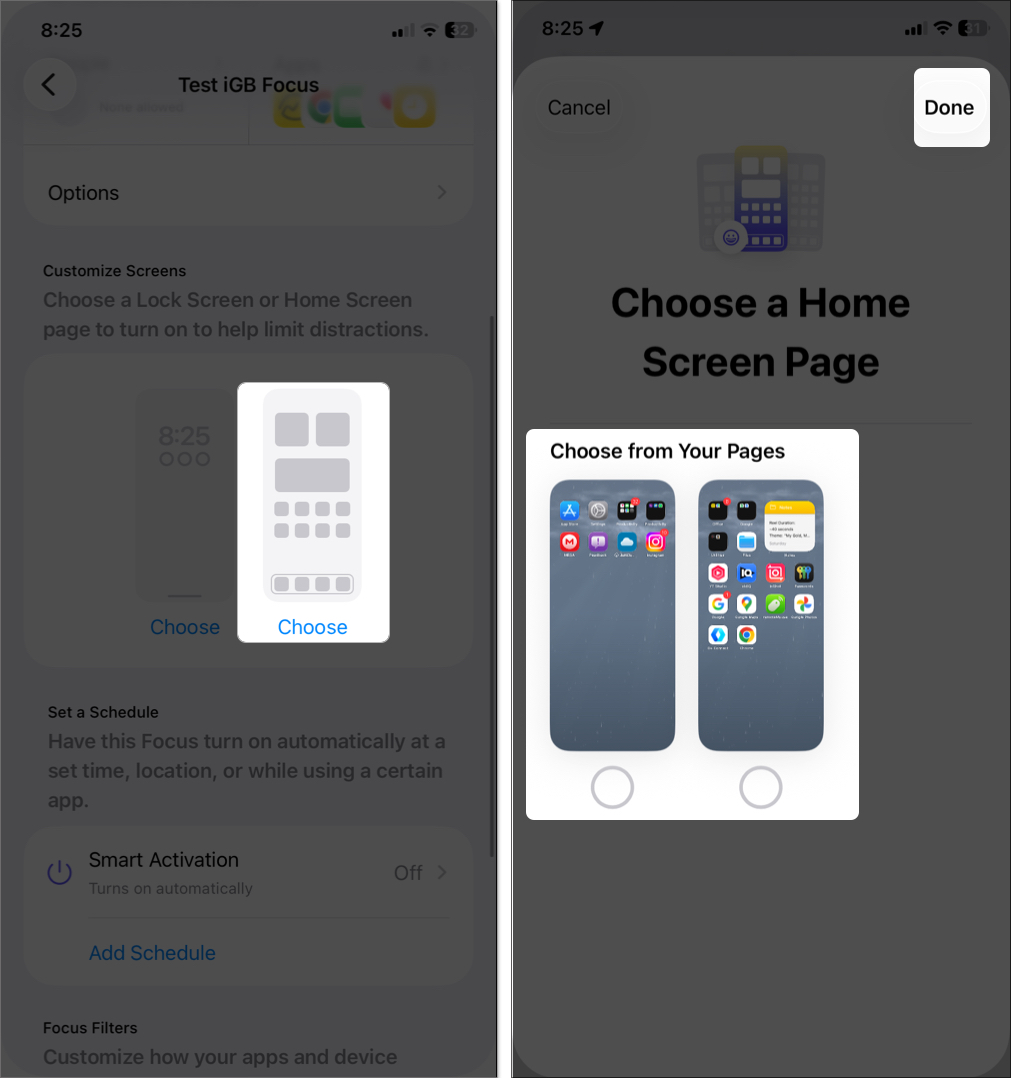 Customize home screen based on focus