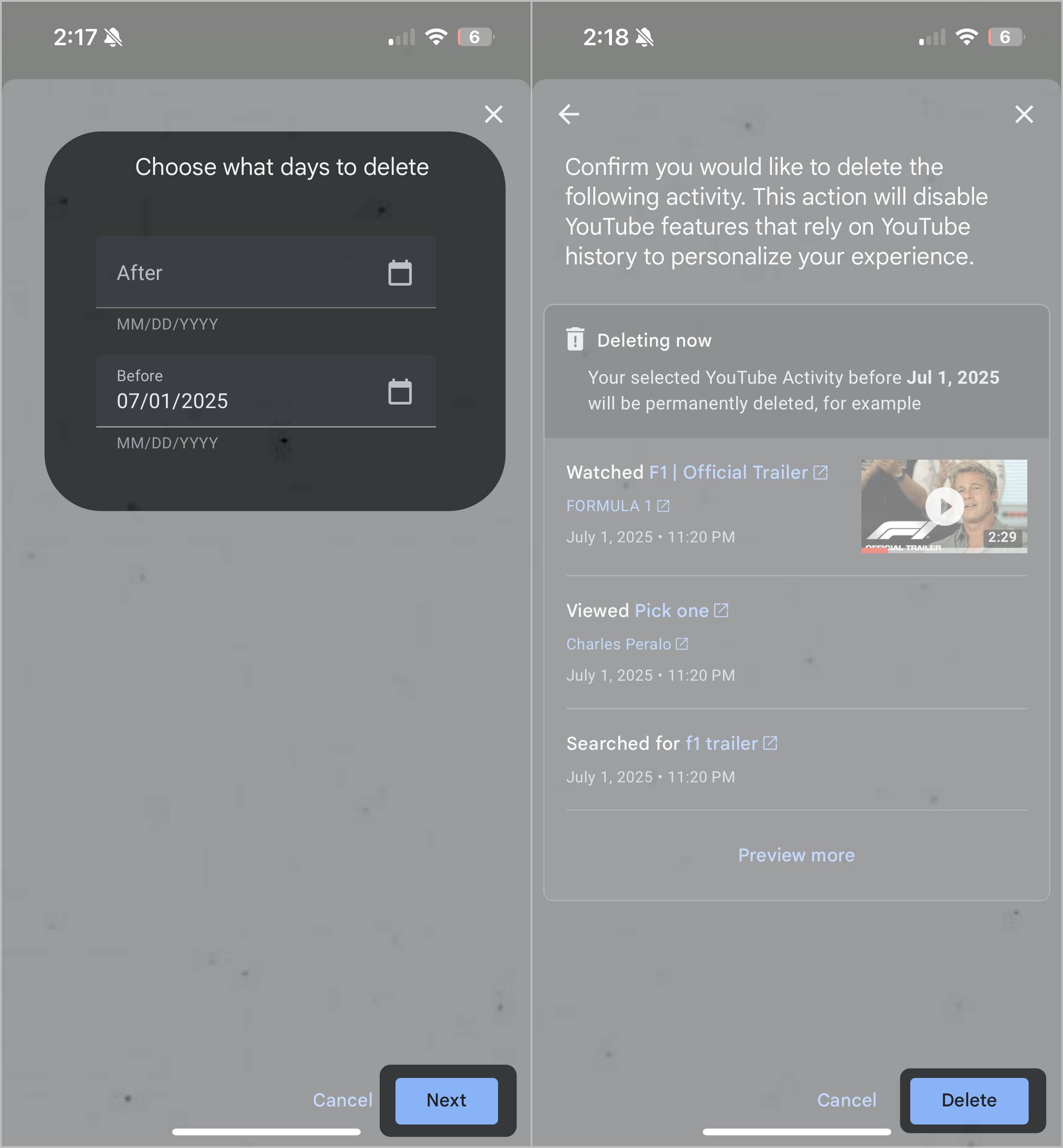 Steps to delete search history by date