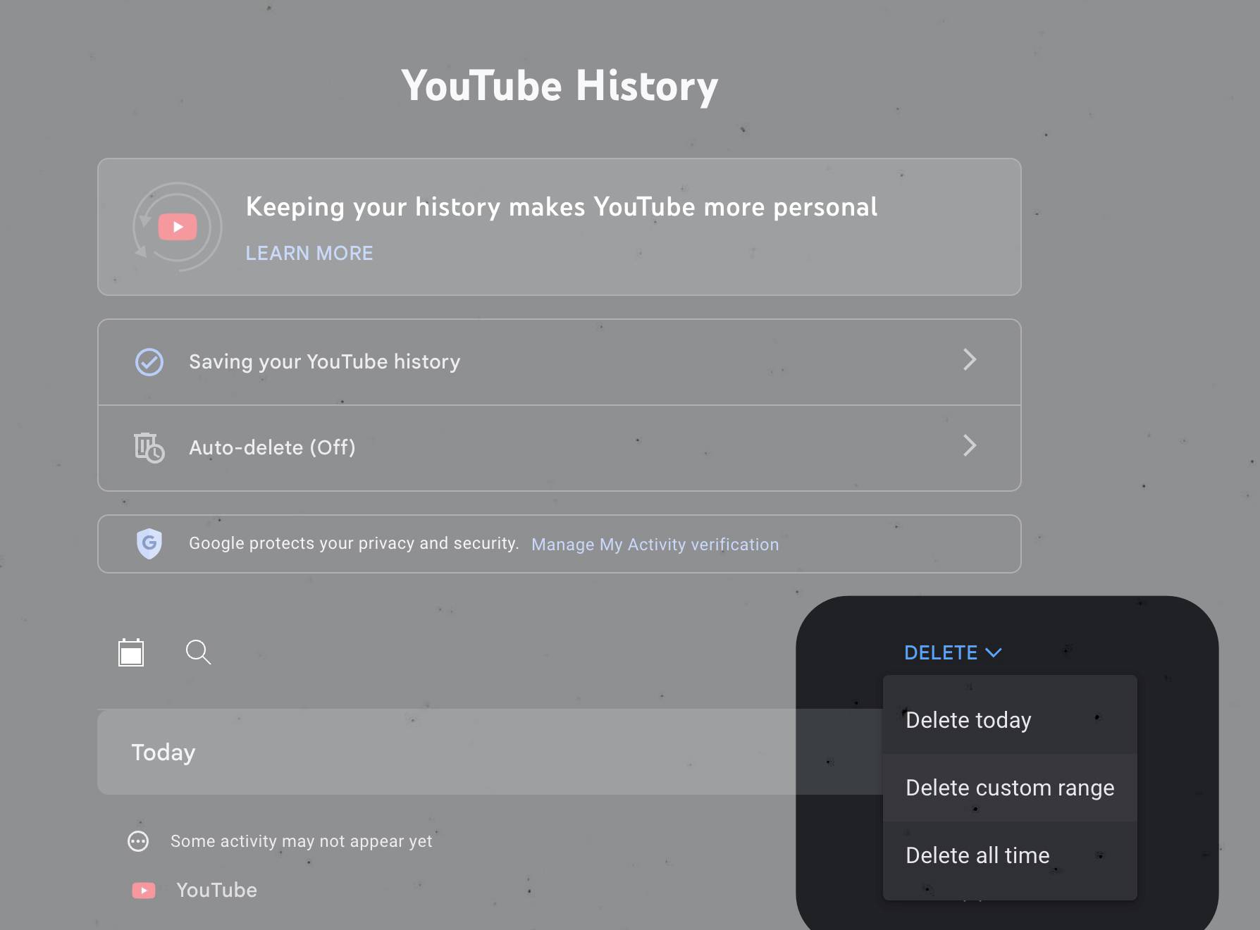 Steps to delete search history by date
