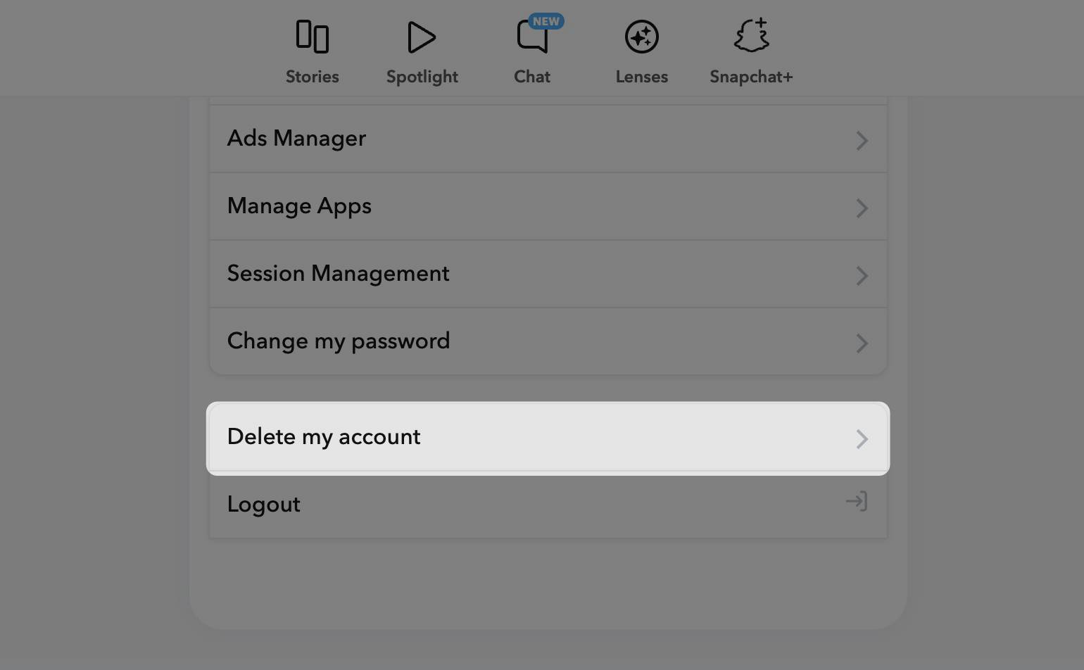 Delete my snapchat account