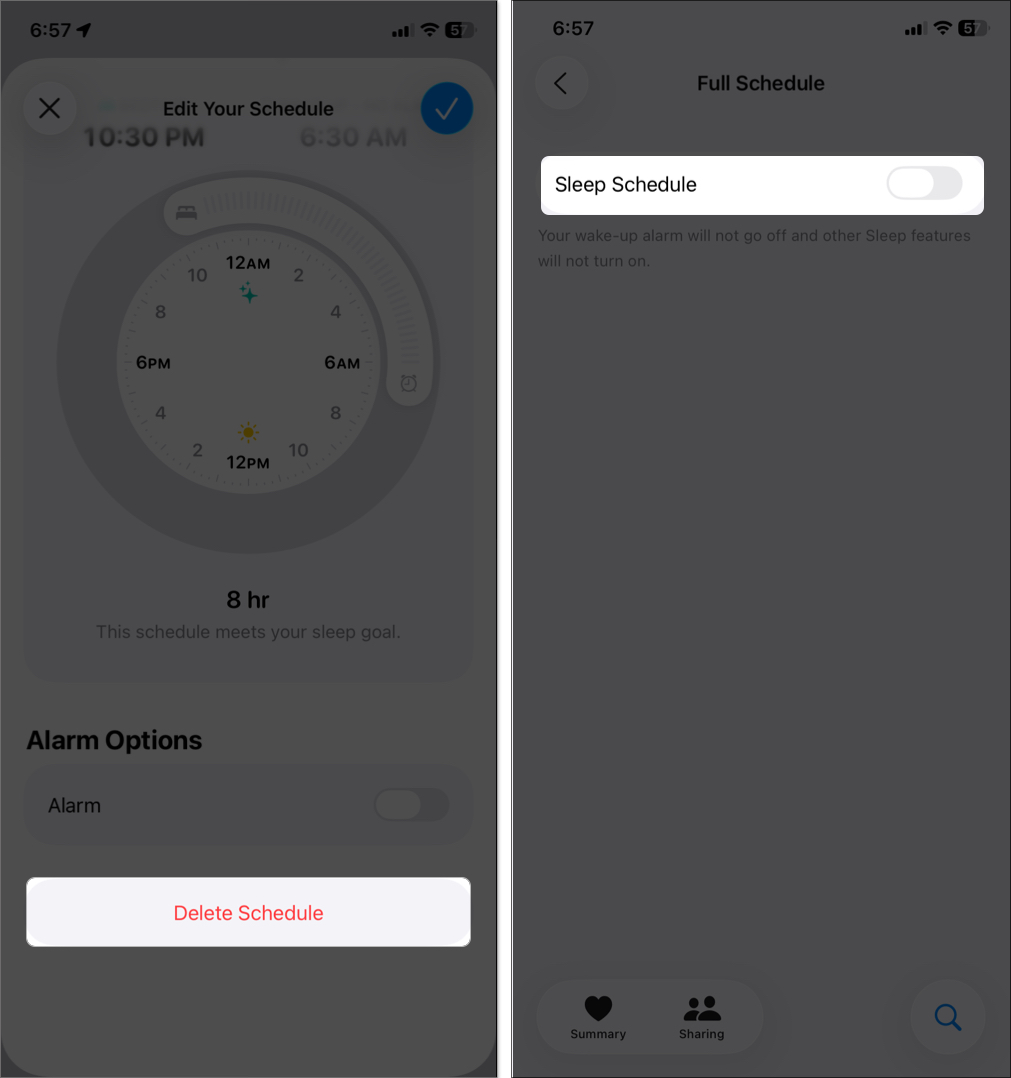Delete sleep schedule on iphone
