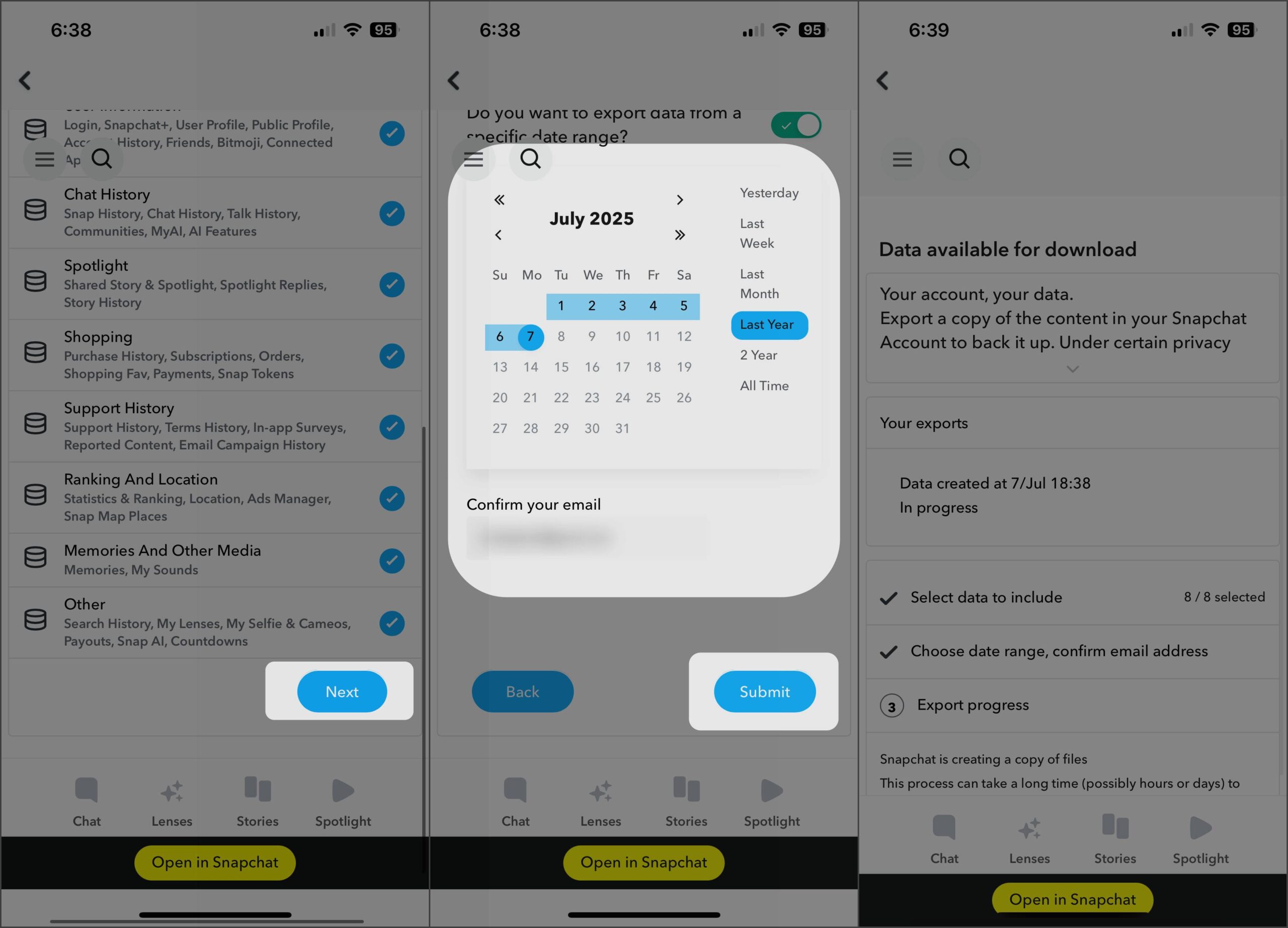 Download snapchat data