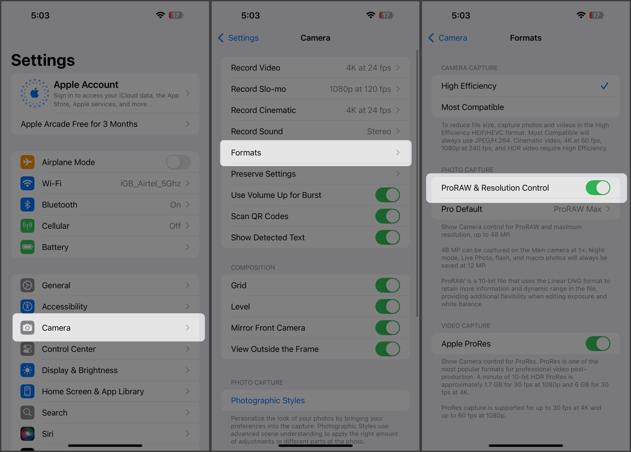 Enabling proraw on iphone