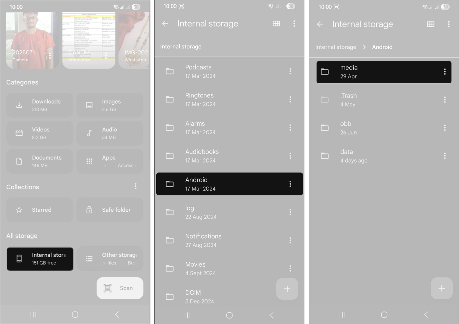 Find android media option in google files app