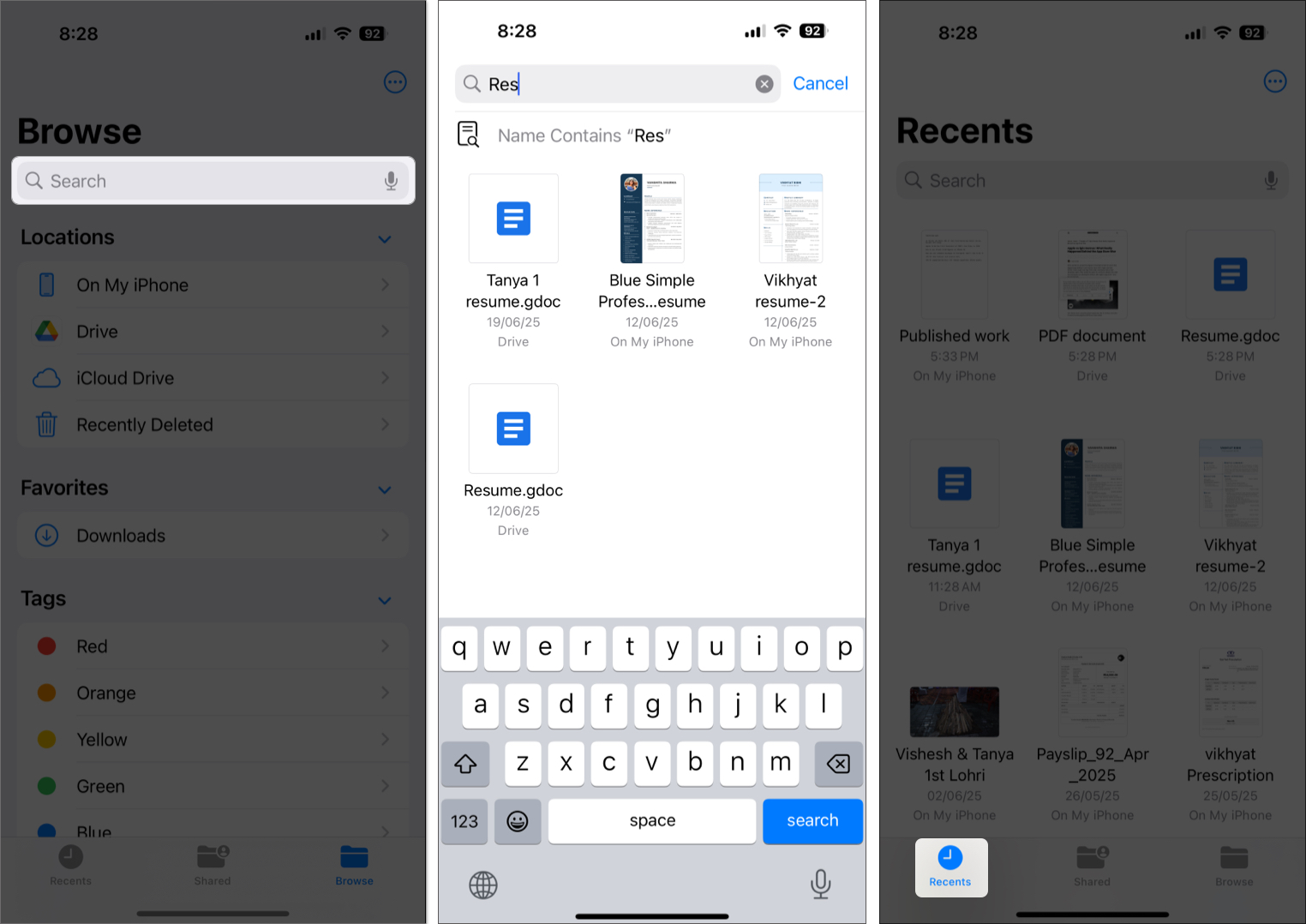 Find downloaded doc files on iphone