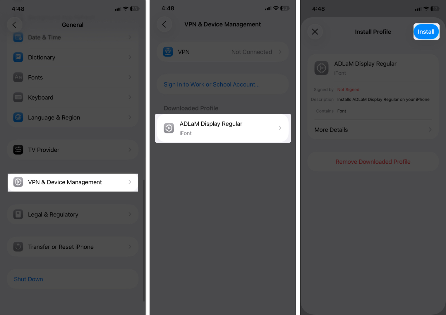 Install your favorite font profile in iphone