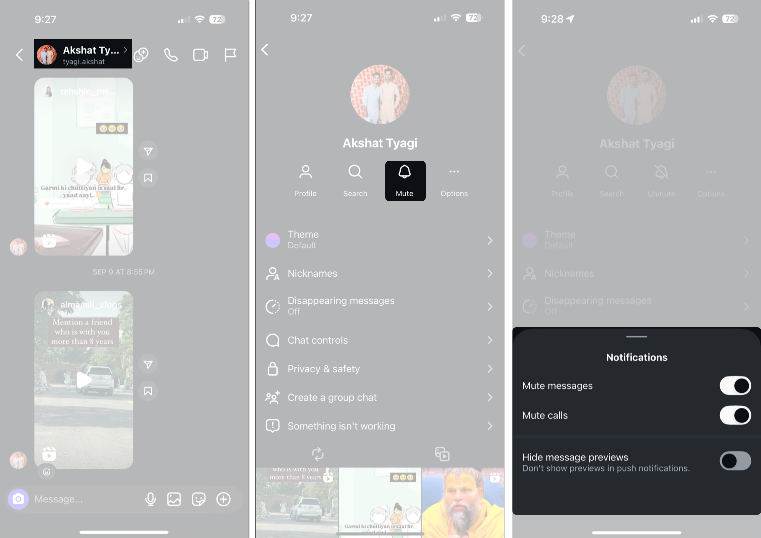 Mute messages on instagram