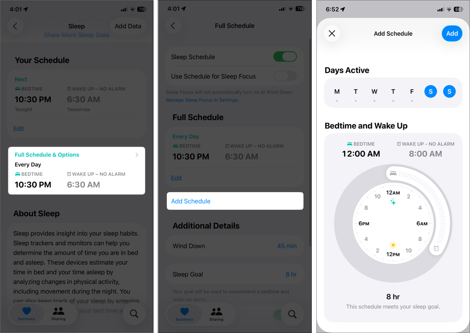 Open health app and create a schedule for specific days