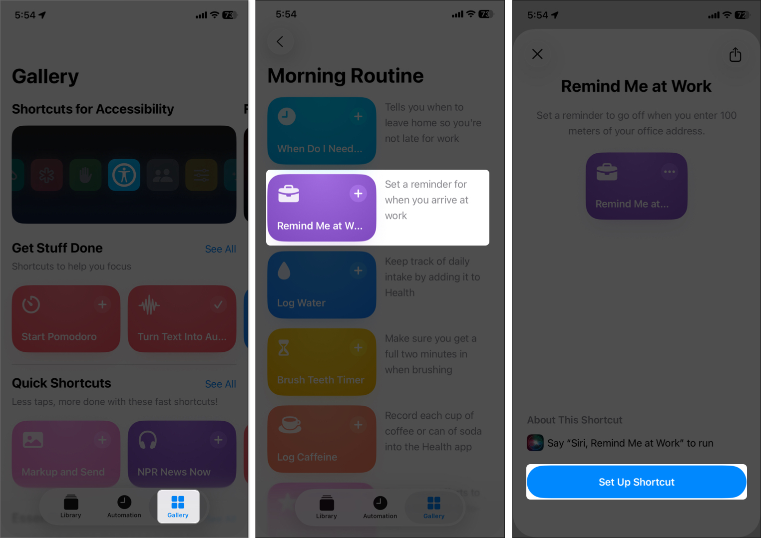 Open shortcut app and set up shortcut