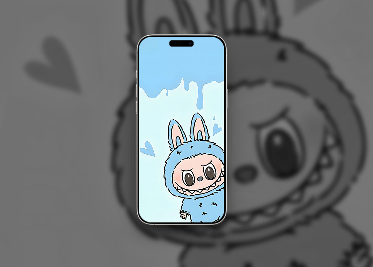 Playful labubu in blue