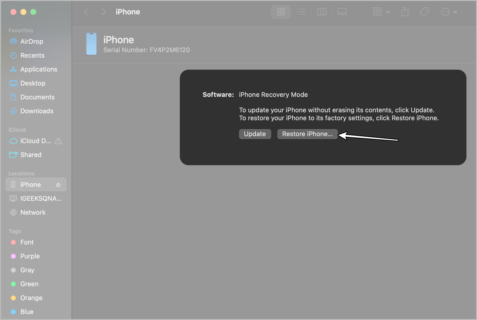Restore iPhone from Computer