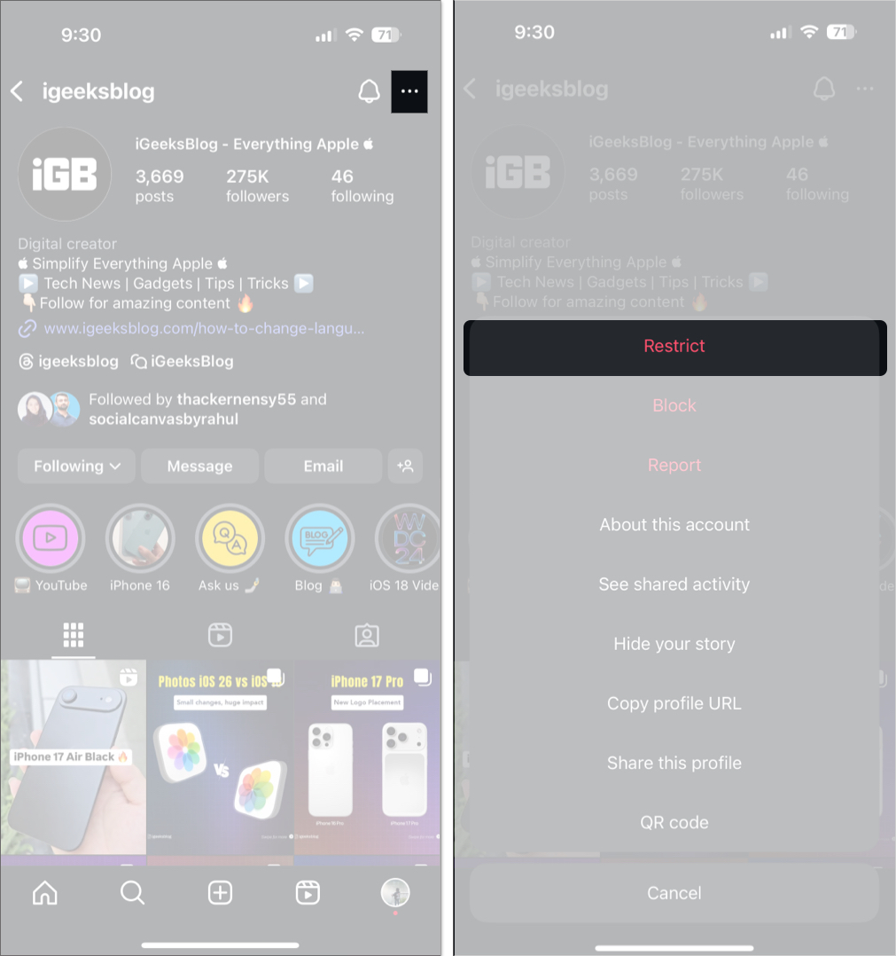 Restrict other account from messaging on instagram