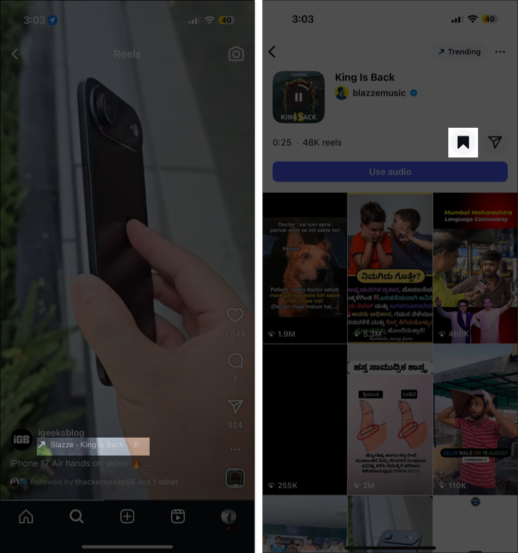Save reel audio on instagram