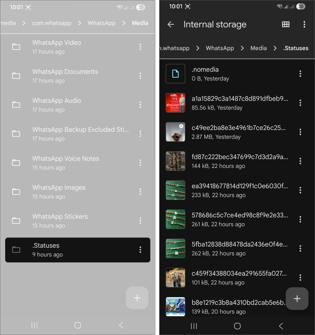 Save whatsapp status using google file manager
