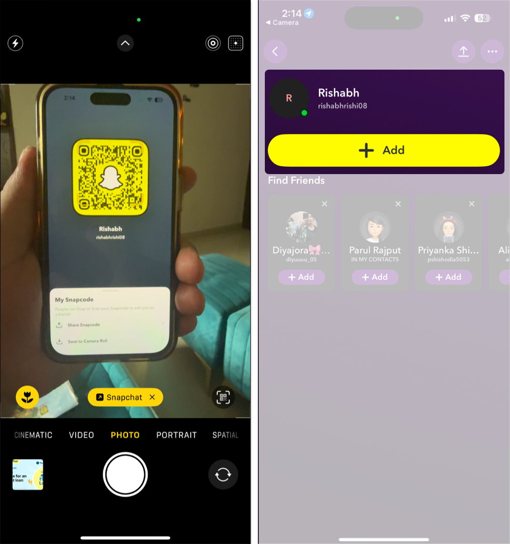 Scan someone snapchat qr code to add in your snapchat