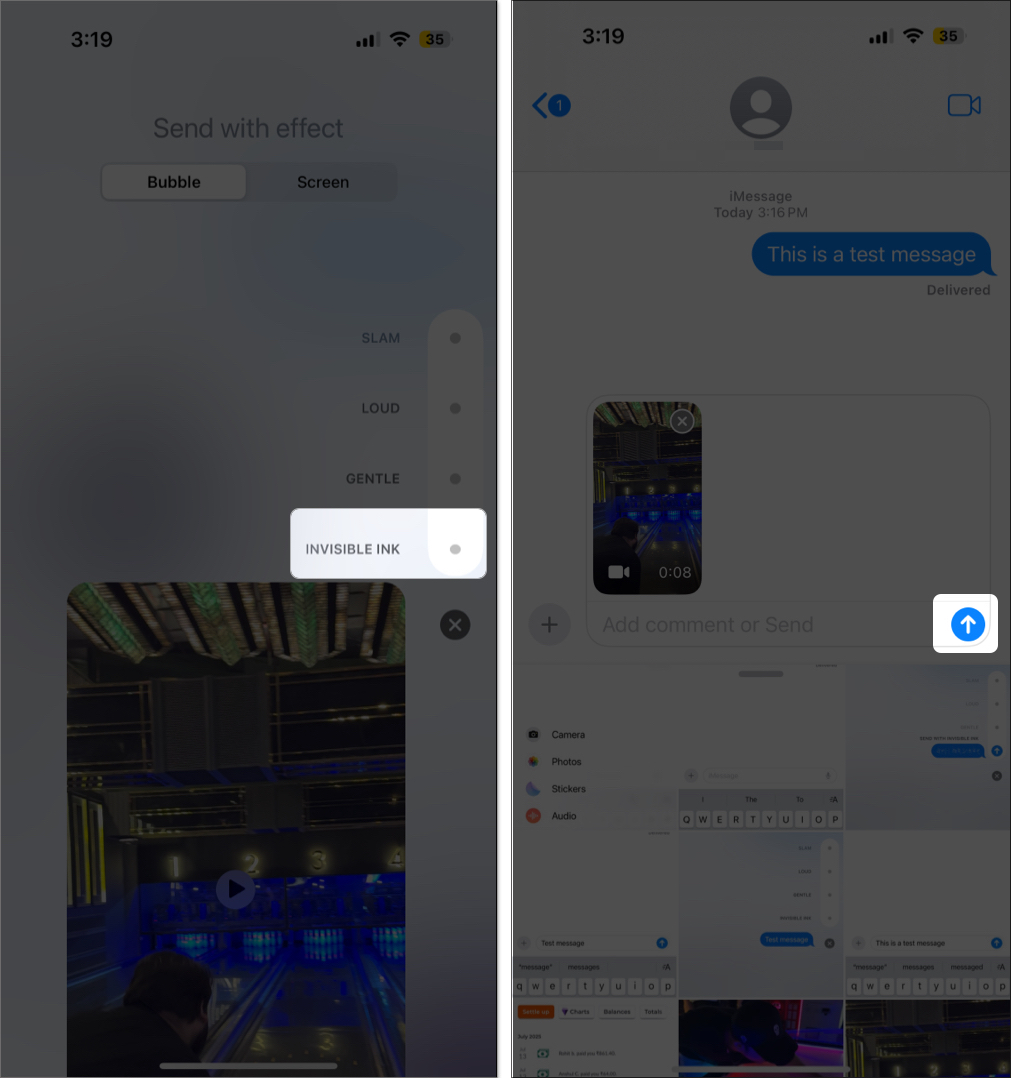 Send image or video with invisible ink on the iphone
