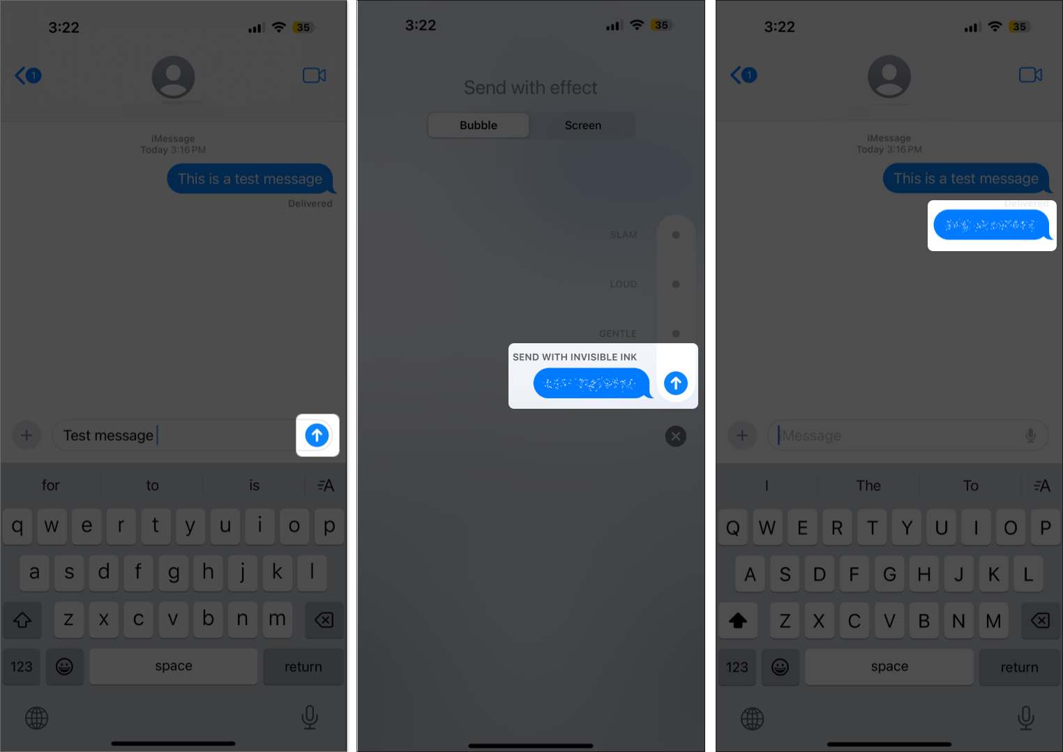 Send text message with invisible ink effect on the iphone
