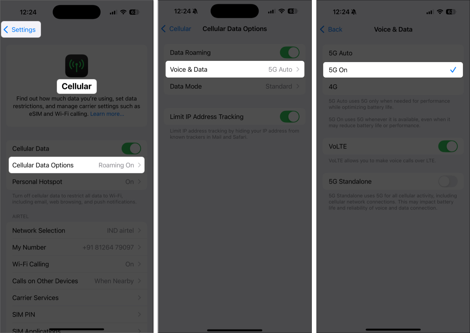 Set the network mode on your iphone to 5g on