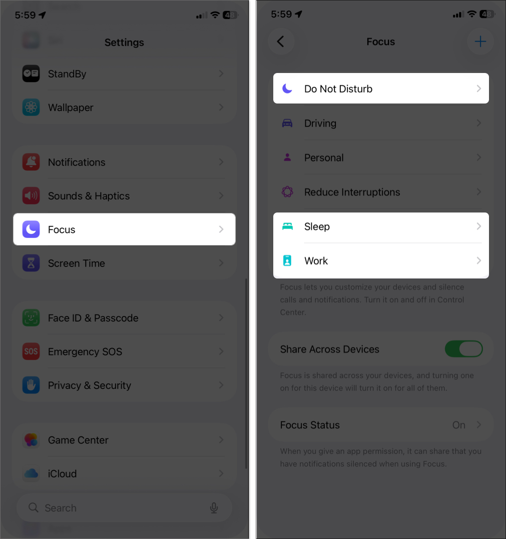 Set up a pre built focus