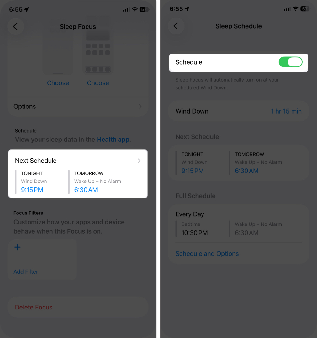 Sleep focus to turn on automatically