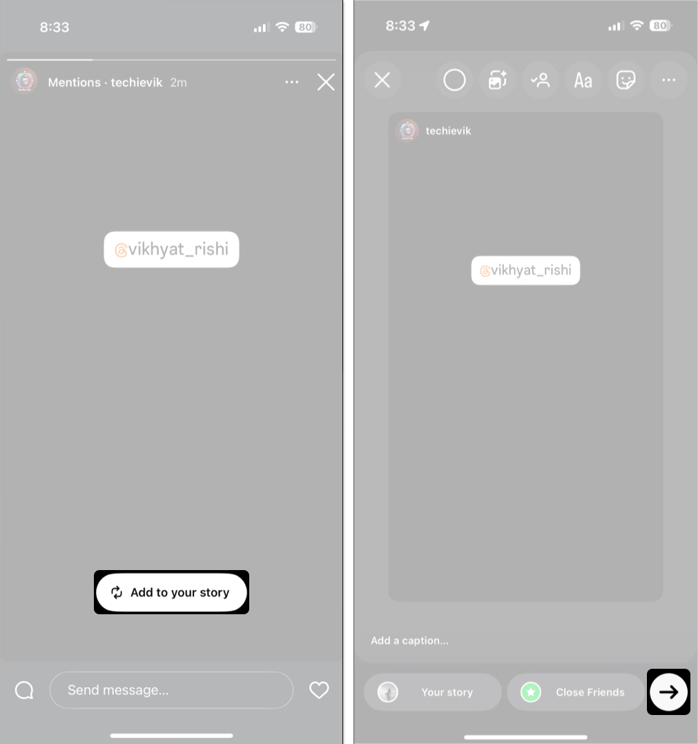 Tap add to your story to add in instagram story