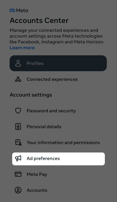 Tap on ad preferences option