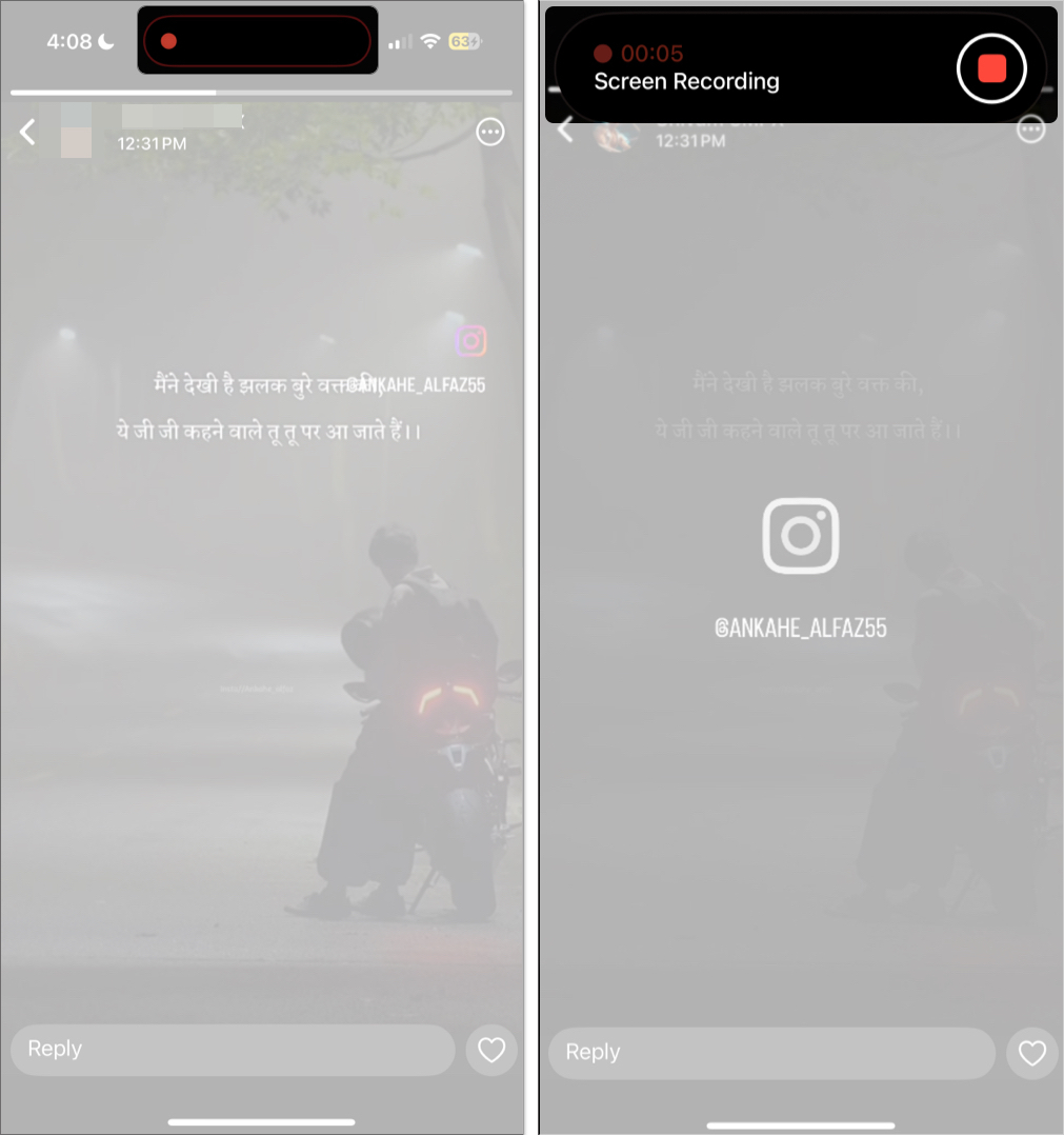 Tap on dynamic island and tap on stop button to save whats app status on the iphone