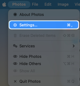 Tap on photos to access settings on mac