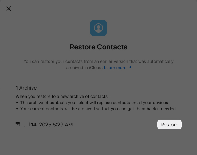Tap to restore file on mac