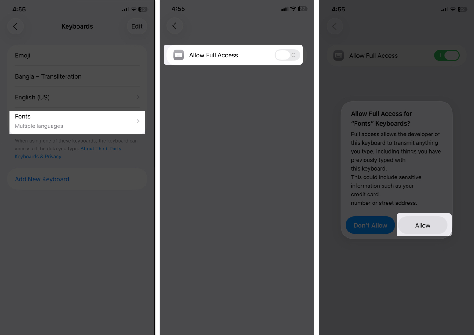 Toggle on allow full access