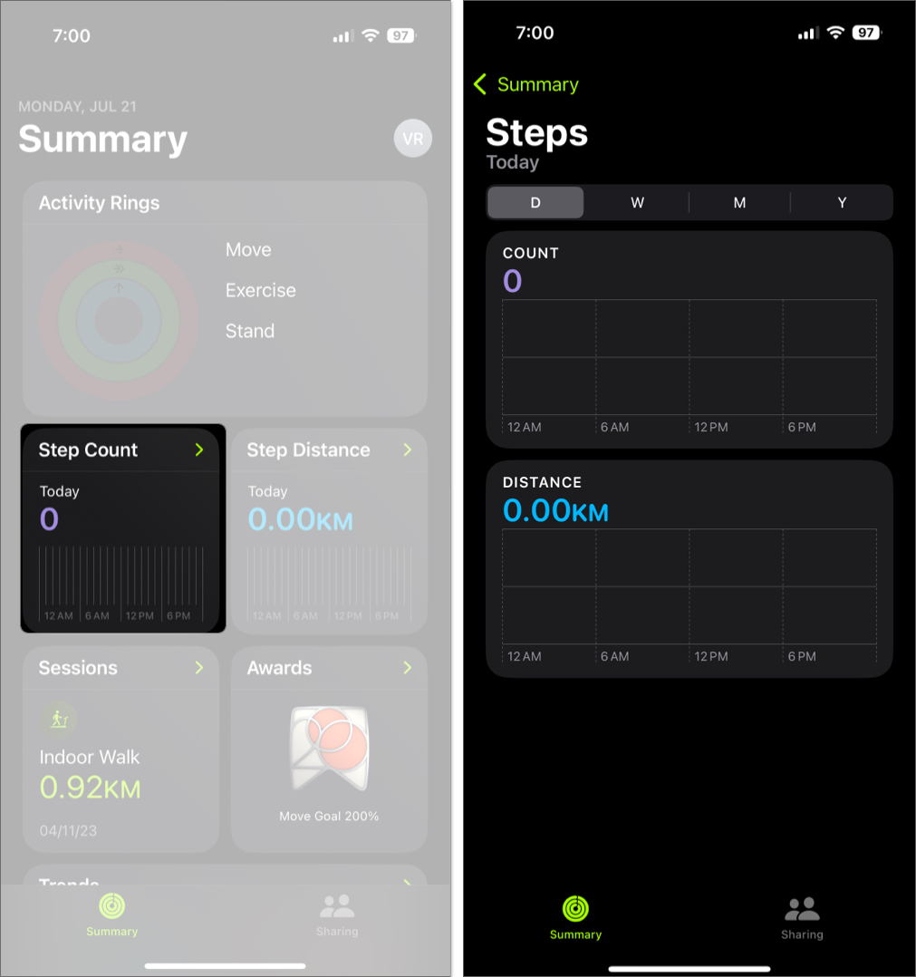 Track your steps using fitness app on iphone