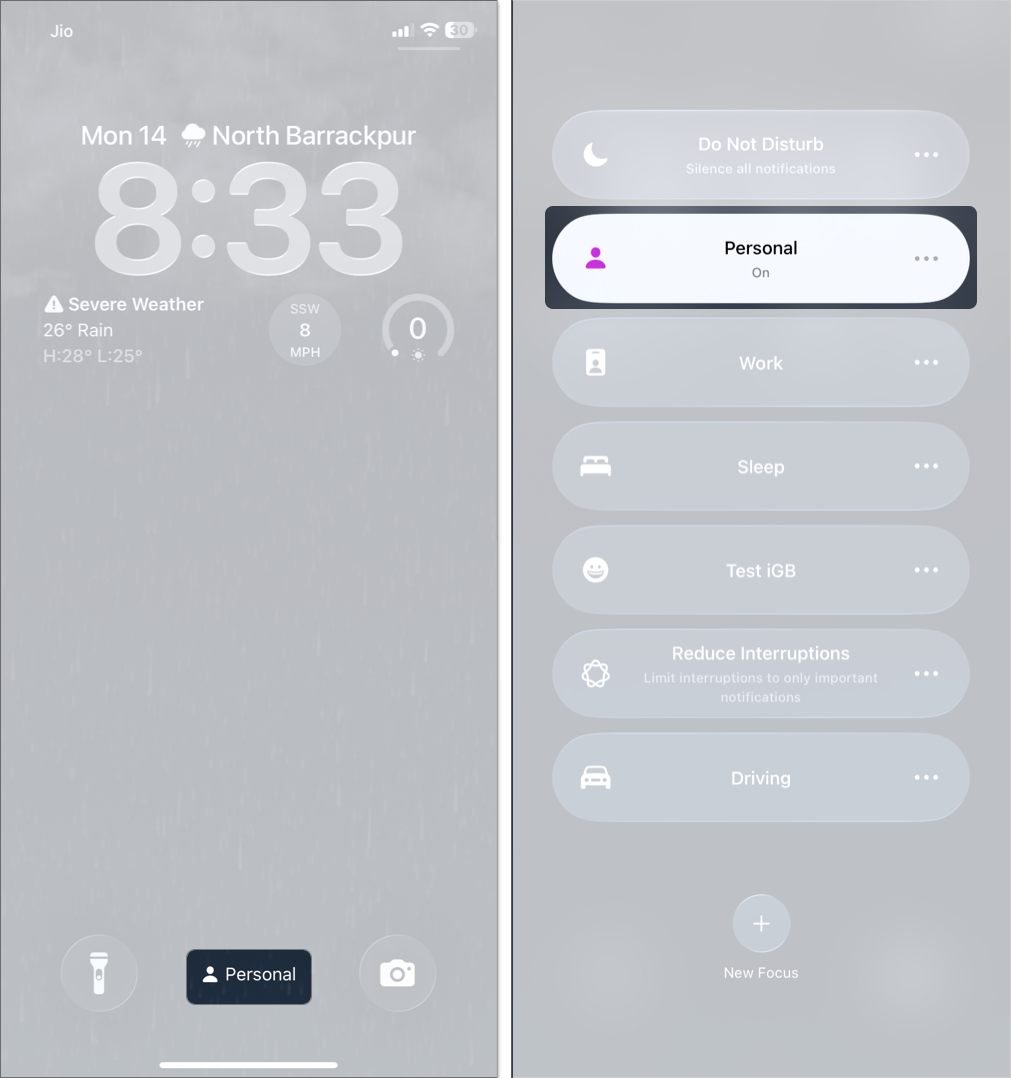 Turn off focus mode from lock screen
