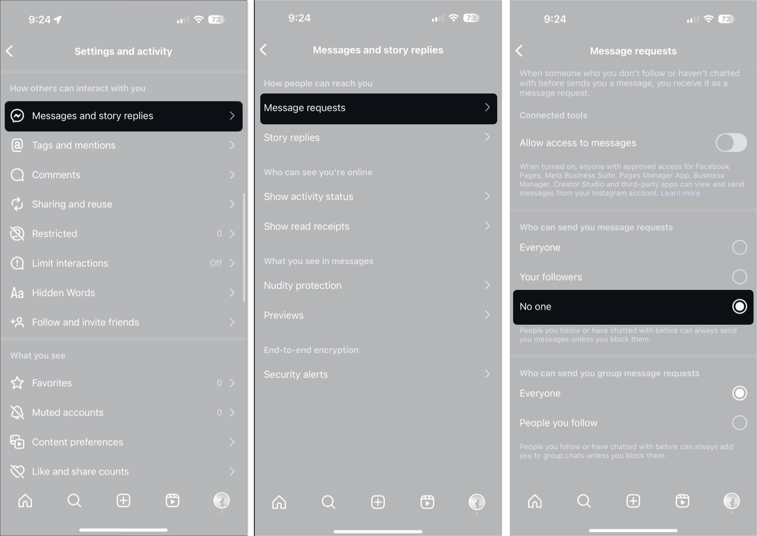 Turn off message requests on instagram