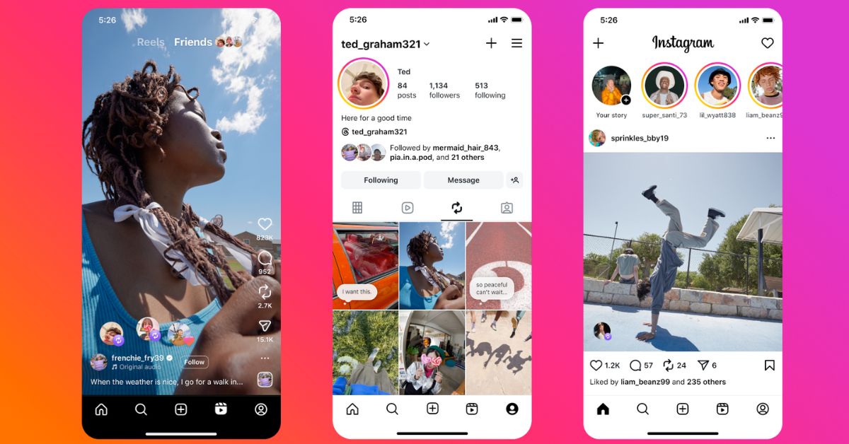 Instagrams new reposting and map features.