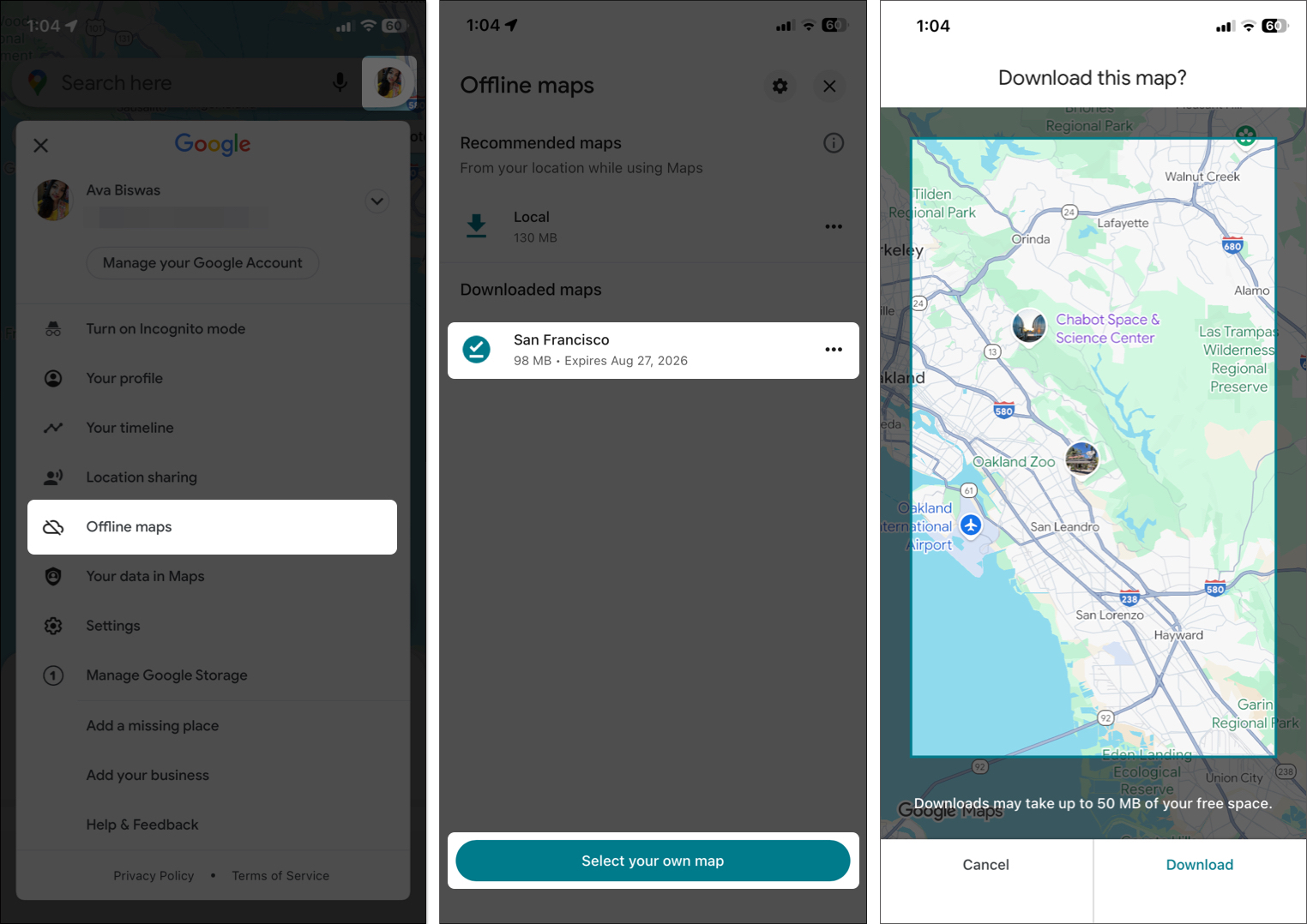 Tap on profile picture then select offline maps