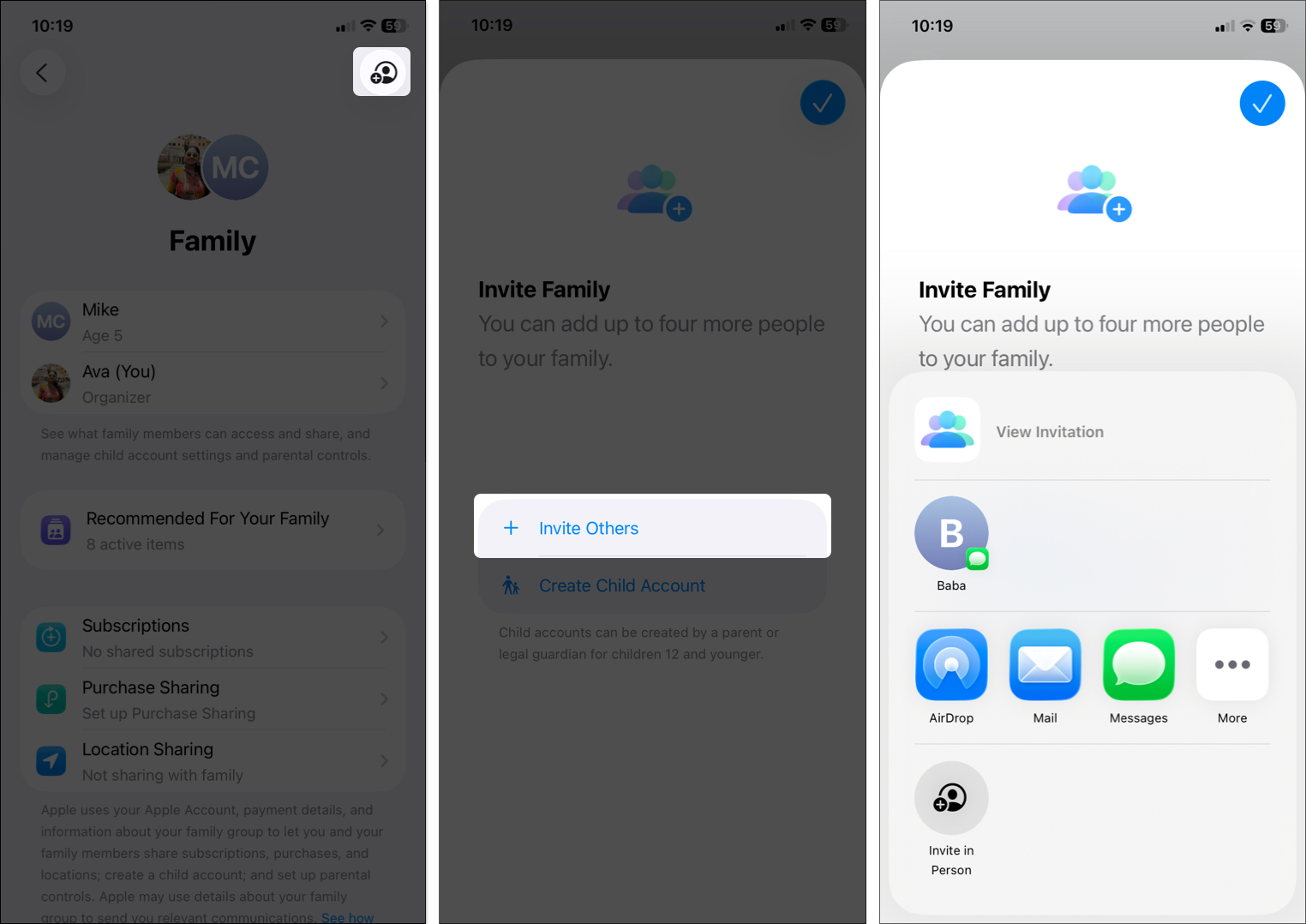 Add member in the family sharing group