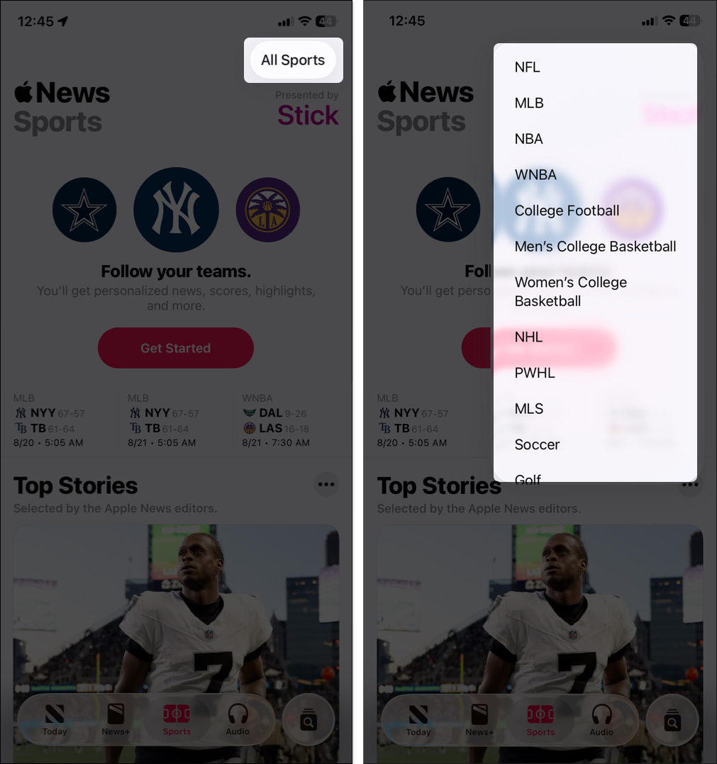 Apple news sports tab