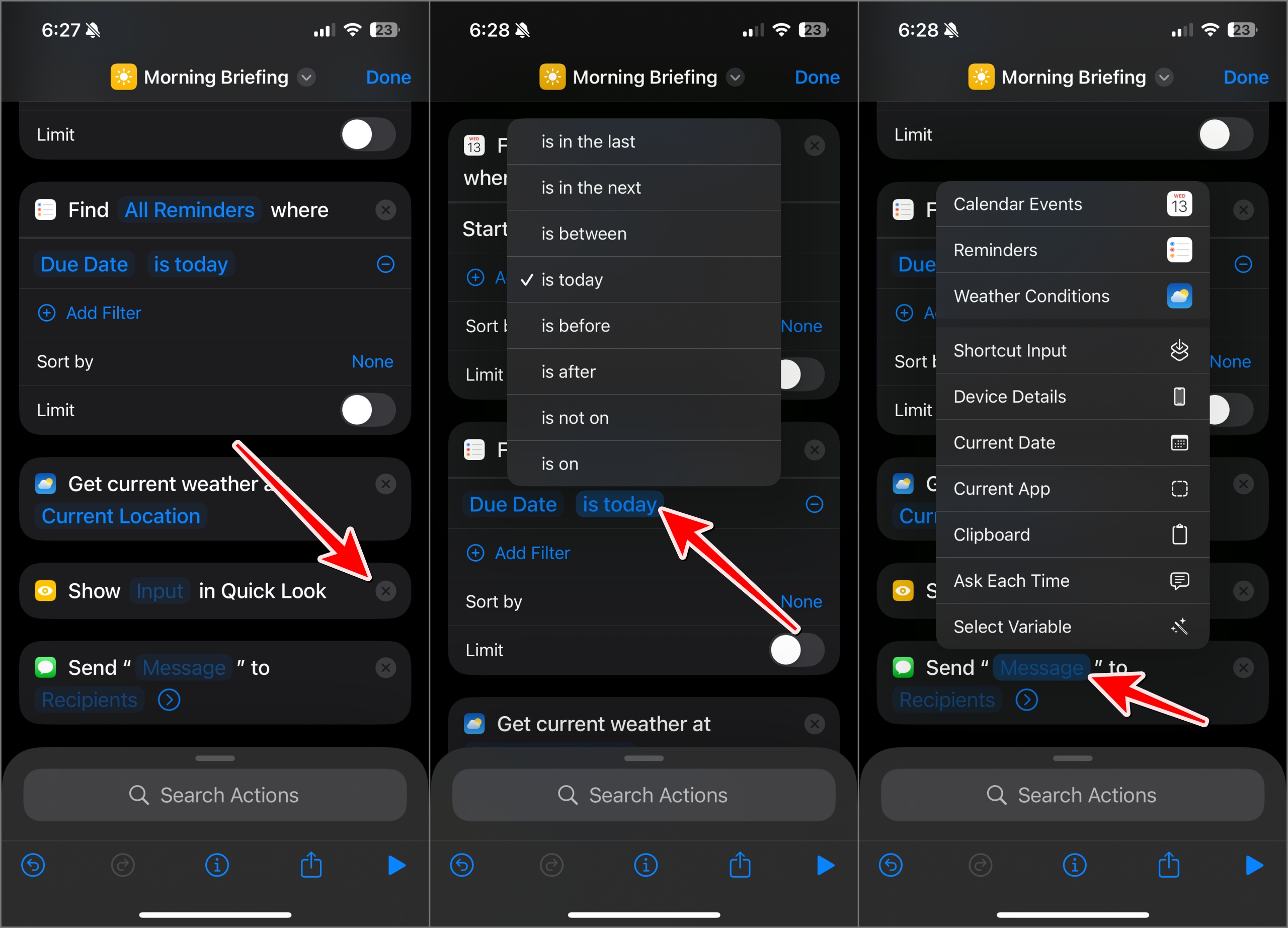 Changing variables on shortcuts