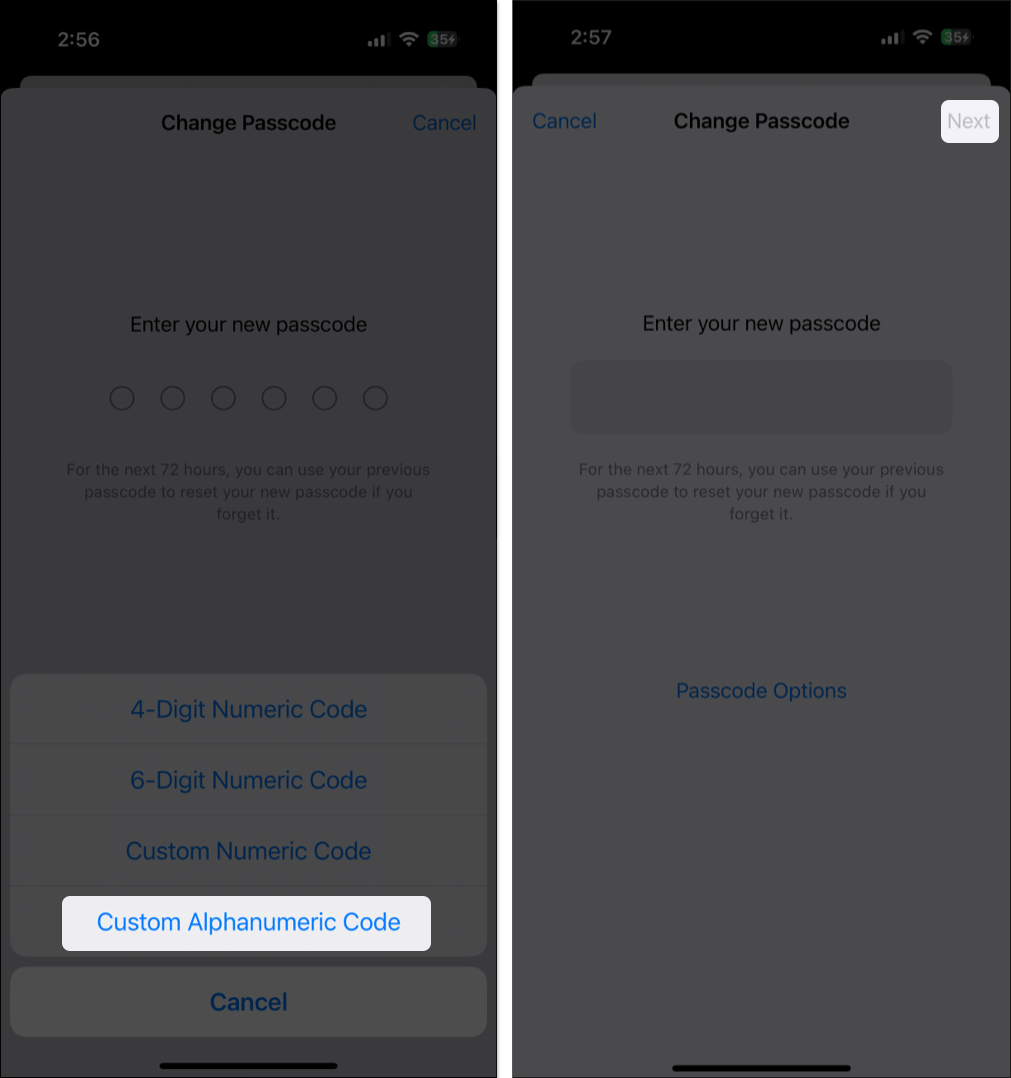 Choose custom alphanumeric code and tap on next to confirm