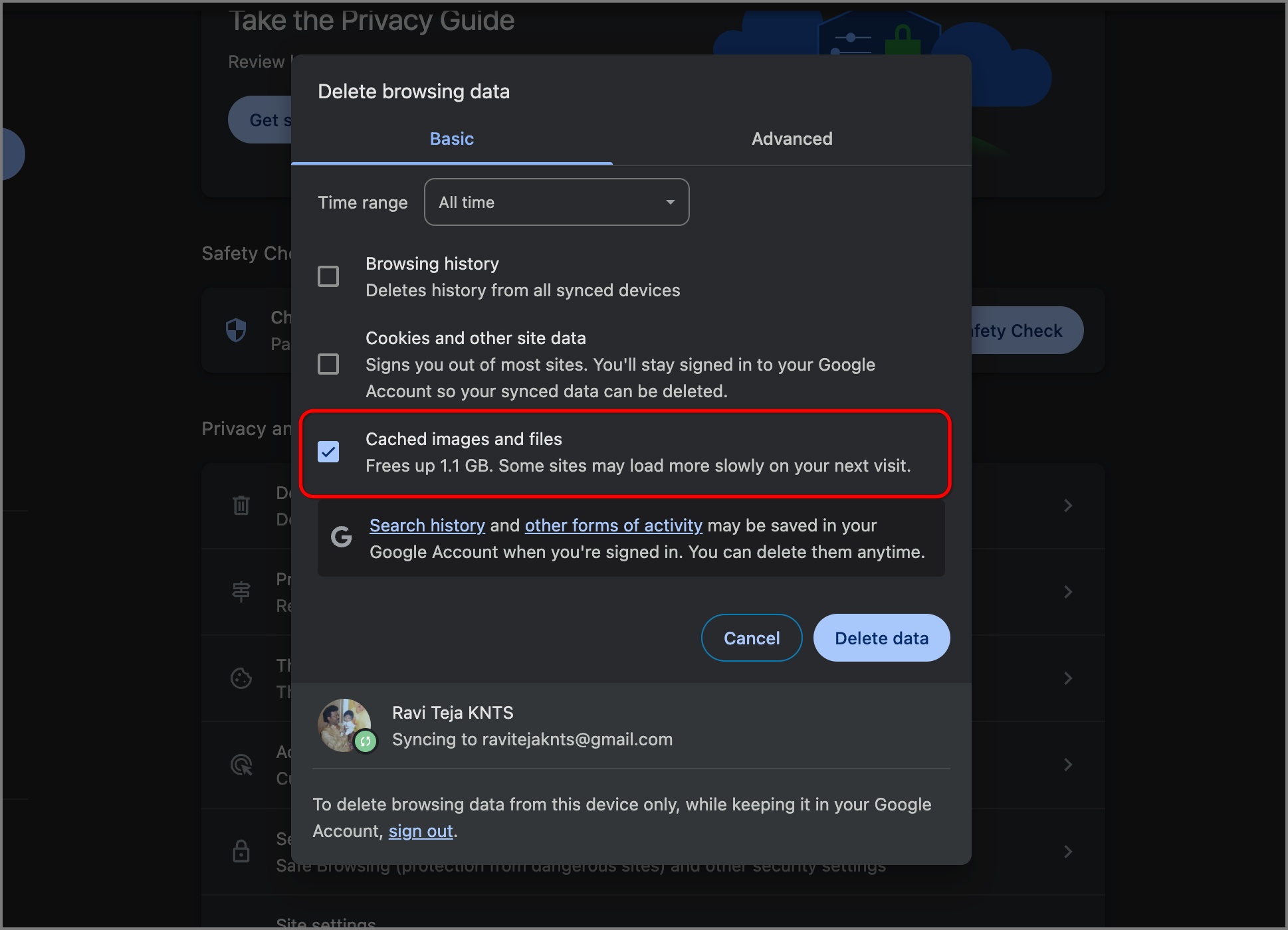 Clear cache on desktop browser