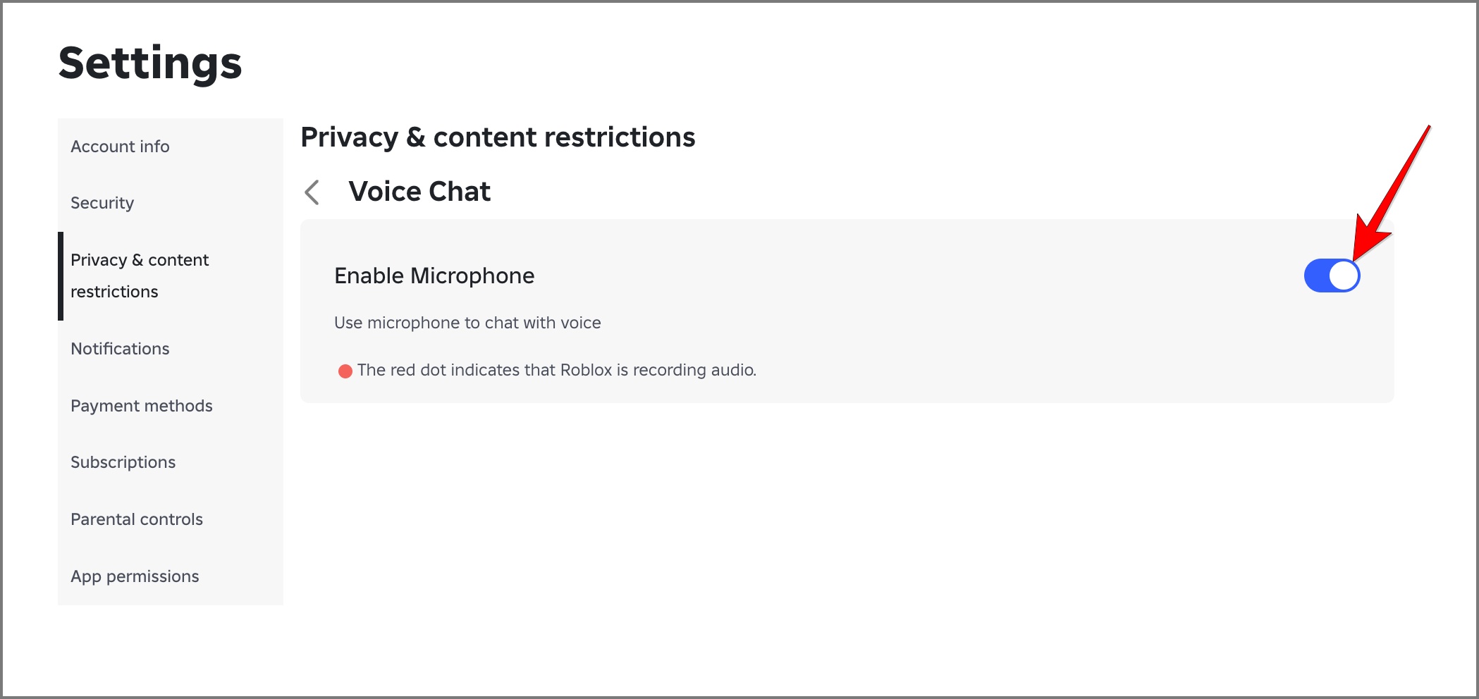 Enable microphone for voice chat on roblox