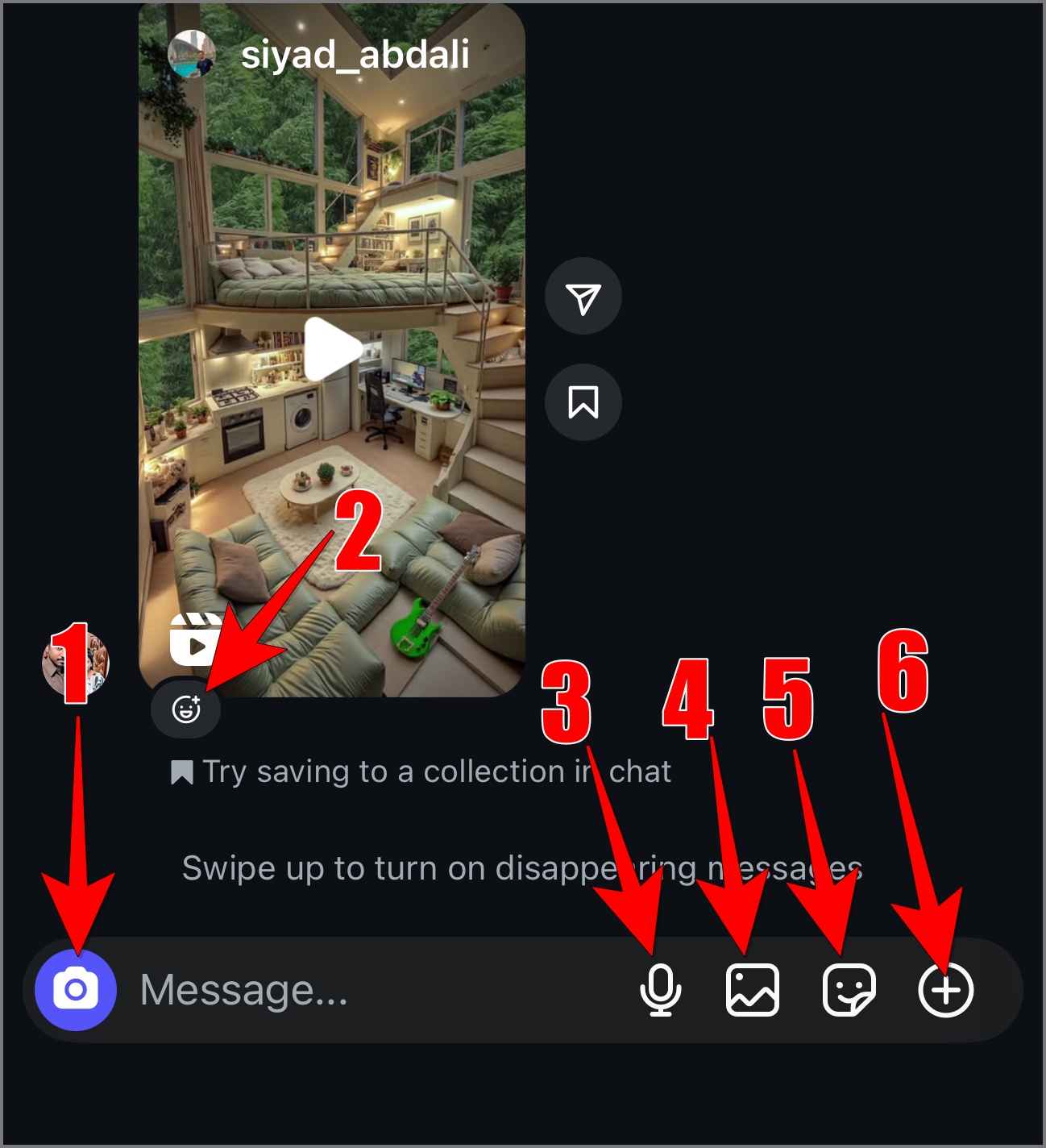 Messaging icons on Instagram