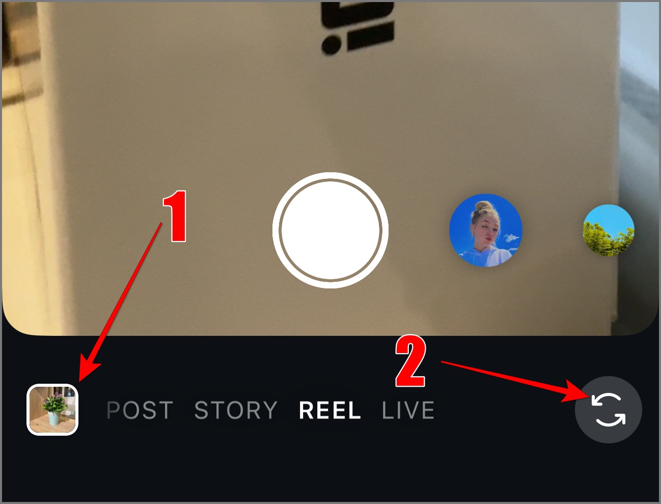 Gallery and camera options on Instagram